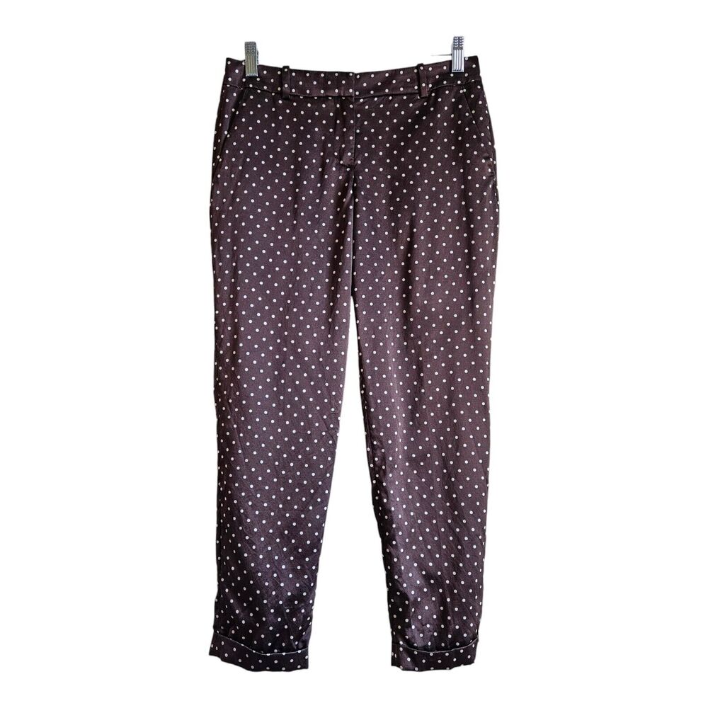 J. CREW Women Size 0 Pants Cafe Capri Brown Polka Dot Satiny 28 x 26.5 Silk Wool